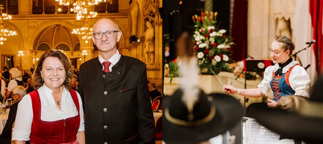 LH-Stellvertreterin Pamer und LH Mattle in Tracht sowie Kapellmeisterin Ruth Längerer beim Dirigieren