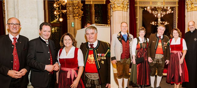 Ehrengäste des Tirolerballs in Tracht im Wiener Rathaus