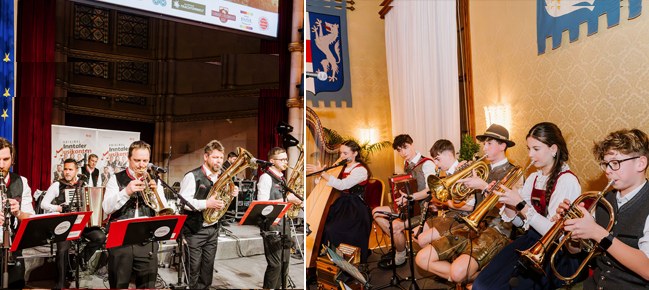 Die Original Inntaler Musikanten und die Jungen Tanzler beim Aufspielen