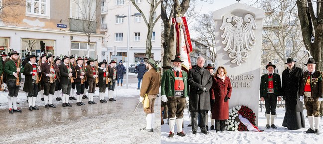 Vinschgauer Schützen bei der Kranzniederlegung am Südtiroler Platz