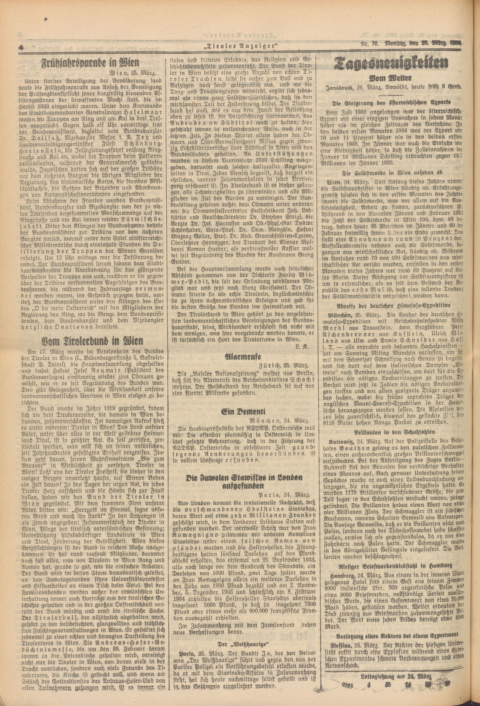 Historischer Zeitungsartikel über den Tirolerbund in Wien, Dokument 1